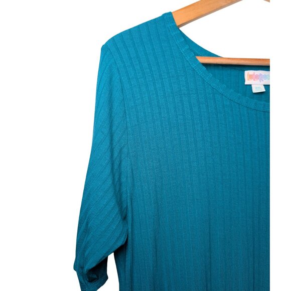 LuLaRoe Womens 2XL Julia Dress Midi Blue Ribbed Knit Bodycon Short Sleeve NWT - Picture 5 of 7